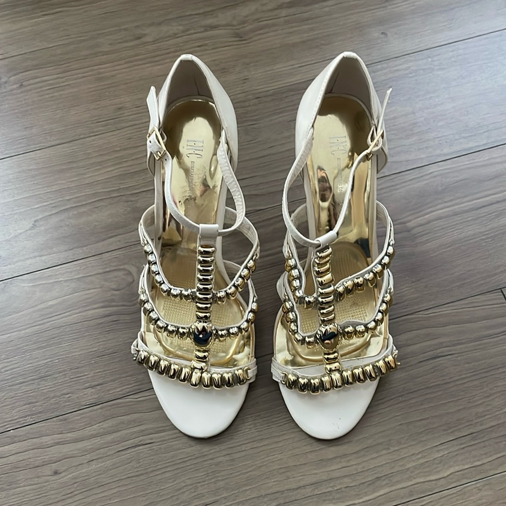 Tan with gold beads shoes
